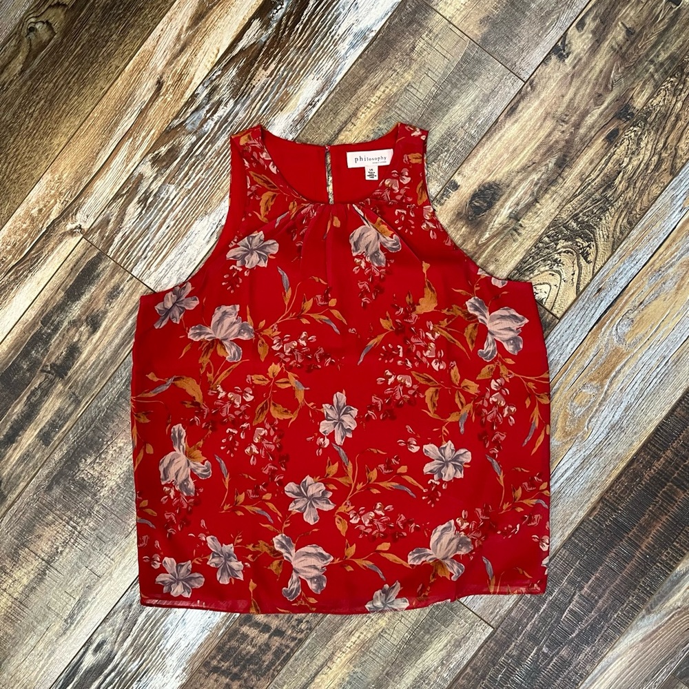 Philosophy Red Floral Sleeveless Blouse